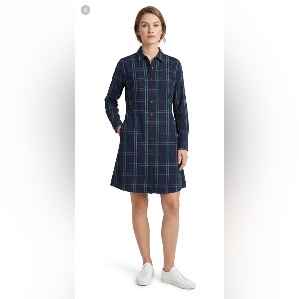 UNTUCKit Devon Green Plaid Shirt Dress Holiday Checkered Dress Size 6